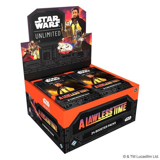 Release Date 3/13/2025

Enter a galaxy of endless possibilities in Star Wars™: Unlimited! In this fast-paced, easy-to learn trading card game, you and your opponent face off in exciting head-to-head battles full of iconic Star Wars characters. In this booster pack display for the game’s seventh set, A Lawless Time, you’ll find 24 individually wrapped booster packs. Each pack contains 9 common cards, 3 uncommon cards, 1 rare or legendary card, 1 leader, 1 base/token, and 1 foil card.

The A Lawless Time set