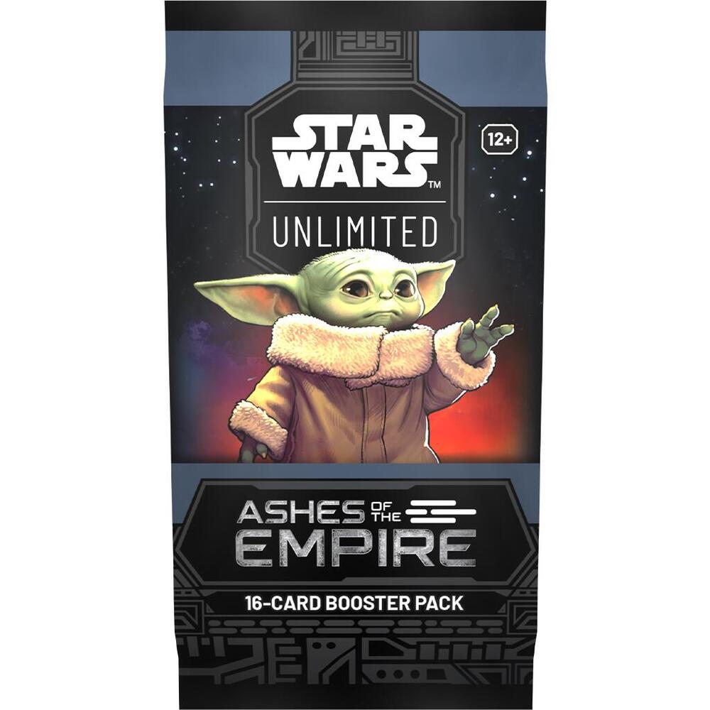 Release Date: 07/17/2026
In this booster pack for the game’s sixth set, Ashes of the Empire, players will find 16 cards to add to their collection, including 9 common cards, 3 uncommon cards, 1 rare or legendary card, 1 leader, 1 base/token, and 1 foil card.