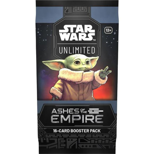 Release Date: 07/17/2026
In this booster pack for the game’s sixth set, Ashes of the Empire, players will find 16 cards to add to their collection, including 9 common cards, 3 uncommon cards, 1 rare or legendary card, 1 leader, 1 base/token, and 1 foil card.