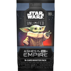 Release Date: 07/17/2026
In this booster pack for the game’s sixth set, Ashes of the Empire, players will find 16 cards to add to their collection, including 9 common cards, 3 uncommon cards, 1 rare or legendary card, 1 leader, 1 base/token, and 1 foil card.