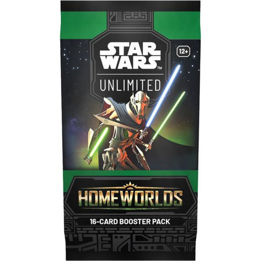 Enter a galaxy of endless possibilities in Star Wars : Unlimited! In this fast-paced, easy-to-learn trading card game, you and your opponent face off in exciting head-to-head battles full of iconic Star Wars characters.
The Homeworlds set features characters and content from across multiple eras of the Star Wars galaxy, with a heavy focus on alien cultures and the invading armies they defend against.

Contents:

• 16 Star Wars: Unlimited Homeworlds cards
• 1 Rare or Legendary card
• 9 Common cards
• 3 Uncom