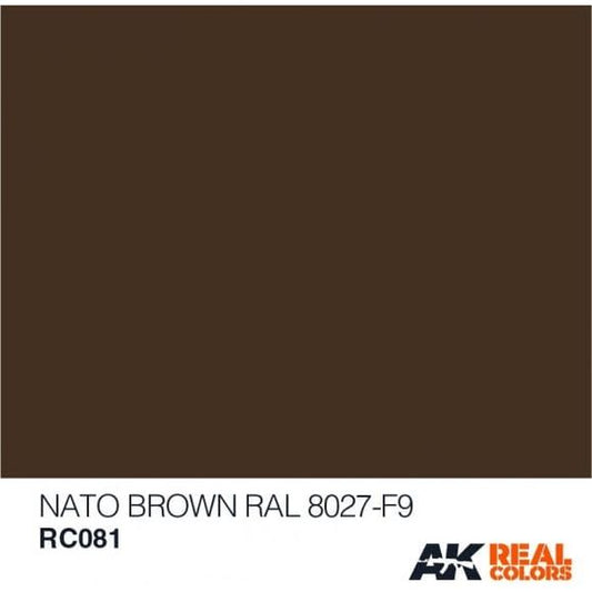 AK Interactive AFV Real Color RC081 Nato Brown RAL 8027-F9 10ml Hobby Paint