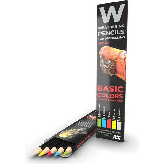 AK Interactive Weathering Pencils Basic Colors Shading & Demolition Set of 5 | Galactic Toys & Collectibles