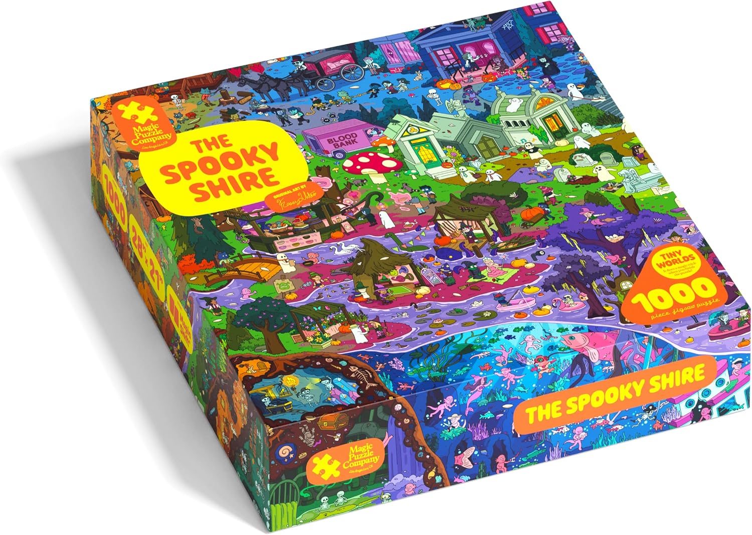 The Spooky Shire from The Magic Puzzle Company is a 1,000-piece jigsaw puzzle with original handmade art and a magical surprise at the end.

MPC set out to create the most entertaining puzzles ever made by combining the traditional jigsaw puzzle experience with ideas from the worlds of tabletop games and magic. Magic Puzzles are the most-backed and highest-funded puzzles ever on Kickstarter, with nearly 20,000 5-star reviews on Amazon and over a million puzzles sold around the world.