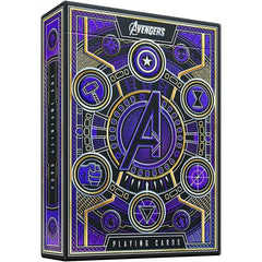 THE INFINITY SAGA IN YOUR HAND. The outer packaging is simply jaw-dropping. The radiant, purple foil shimmers and glows like the reality stone at every angle. Complete with gold foil accents and precise embossing, the ultra-lux outer packaging is truly representative of the legendary Infinity Saga.
INSIDE AND OUT COMPLETE CUSTOM ARTWORK. AVENGERS: Infinity Saga playing cards feature completely custom artwork in every aspect of the design, with the Aces, Jokers, box design, and court cards inspired directly