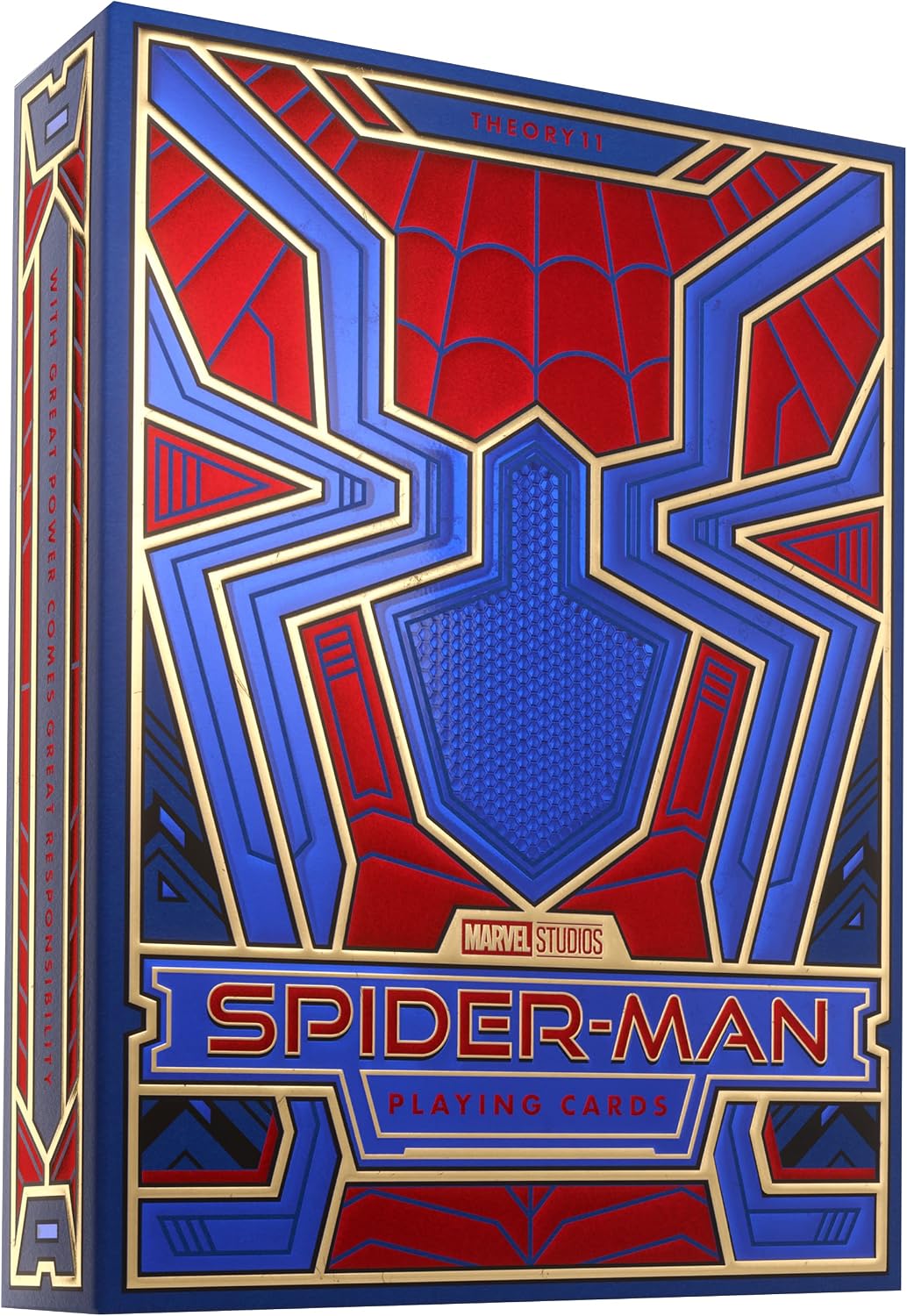 SWING INTO GAME NIGHT – Bring Spider-Man heroics to every shuffle with a blue, red, and gold movie themed deck made for poker, blackjack, solitaire, magic practice, cardistry, party games, display, and gifting. A standout choice for fans who want playing cards with superhero style.
WEB-SUIT FOIL BOX DESIGN – The outer packaging pulls inspiration from Spider-Man’s suit with vibrant blue, red, and gold foil, embossed details, and textured design elements. It stands out on a card table, desk, collector shelf,