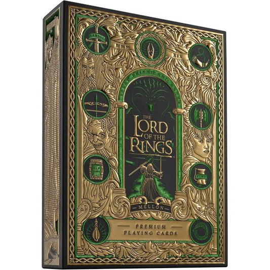 JOURNEY INTO MIDDLE EARTH – Bring the world of The Lord of the Rings to poker night, blackjack, solitaire, magic practice, cardistry, party games, display, and gifting. This fantasy themed deck adds adventure, nostalgia, and cinematic detail to every shuffle.
GREEN AND GOLD FANTASY BOX – The deck is enclosed in a green and gold foil card box that makes a strong first impression before the cards are even dealt. It stands out on a card table, desk, collector shelf, movie night setup, fantasy display, or gift