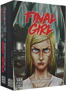 Ever wanted to star in your own horror movie? Now's your chance! In Final Girl, YOU become the heroine of the story. This is a solo game like no other that brings your favorite movie tropes to life using the innovative (and endlessly replayable) Feature File Game System!
Every second counts as you manage your time and actions. Play cards and roll the dice to move around the board, search for items, and even attack the killer. Each card can be a success, an overwhelming success, or a crippling failure. Card