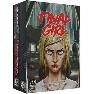 Ever wanted to star in your own horror movie? Now's your chance! In Final Girl, YOU become the heroine of the story. This is a solo game like no other that brings your favorite movie tropes to life using the innovative (and endlessly replayable) Feature File Game System!
Every second counts as you manage your time and actions. Play cards and roll the dice to move around the board, search for items, and even attack the killer. Each card can be a success, an overwhelming success, or a crippling failure. Card