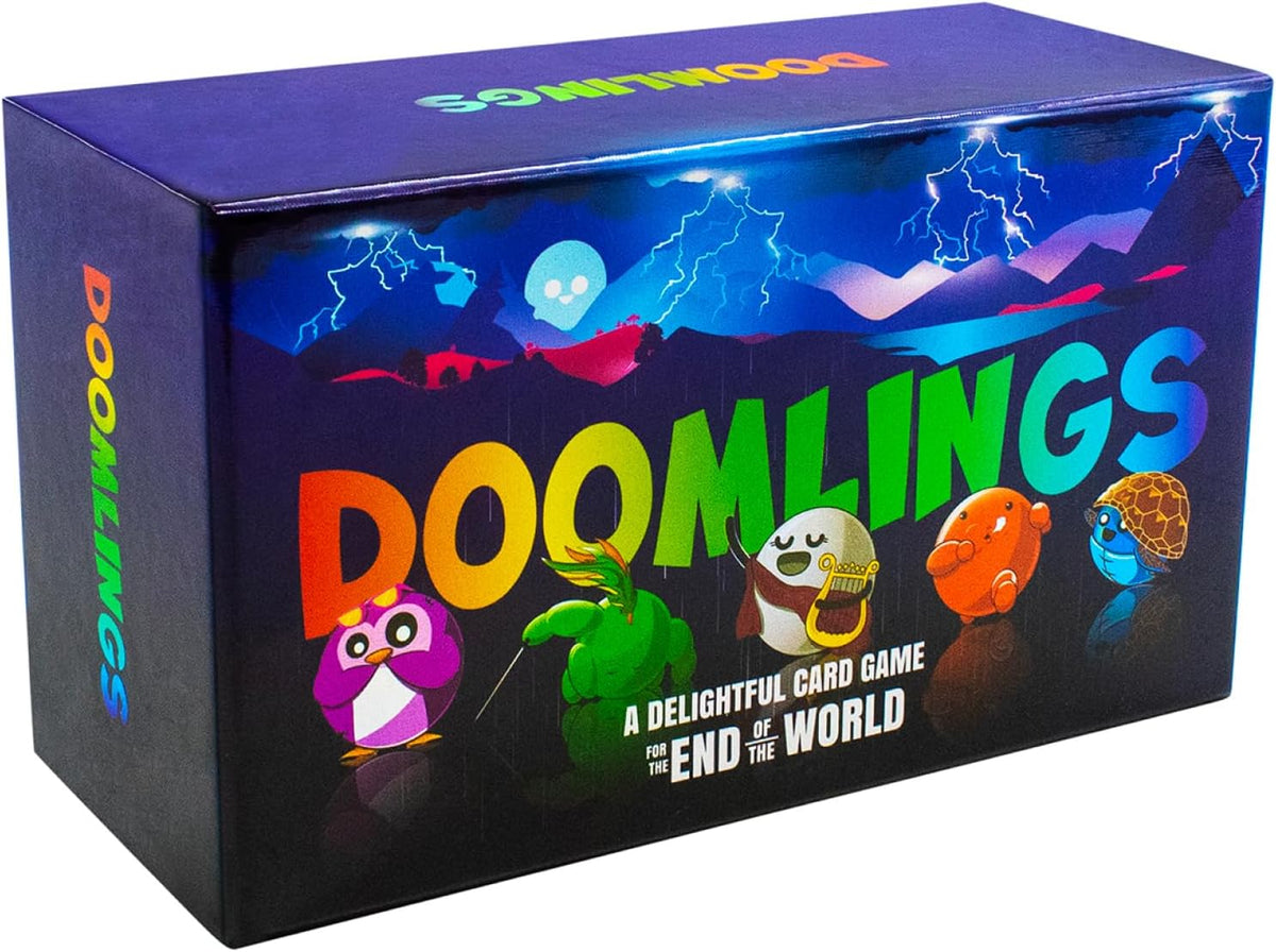 Doomlings is a funny, lightweight card game that takes 5 minutes to learn, 20-45 minutes to play, and is suitable for 2-6 players ages 10 and up.

Play traits for points over multiple rounds, called ages and catastrophes. Win by having the highest score before the third and final catastrophe brings about the end of the world.