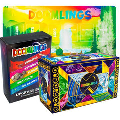 DELUXE BUNDLE INCLUDES: 

☼ Doomlings Base Game - 167 Cards from the Doomlings Classic game! 

☼ Doomlings: Upgrade Expansion - A 81-card multi-expansion set that adds tons of traits and ages from the distant past and future of Enderas to the game. 

Multi-Color Expansion - These unique cards count as multiple colors, leading to extra bonuses!
Dinolings Expansion - For those interested in adding a little Jurassic flavor to the game.
Mythlings Expansion - A fantasy-themed addition that focuses on mischief an