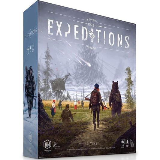 The sequel to Scythe sends players on a new adventure into Siberia, where a massive meteorite crashed near the Tunguska River, awakening ancient corruption. An expedition led by Dr. Tarkovsky ventures into the taiga to learn about the meteorite and its impact on the land. Itching for adventure, heroes from the war privately fund their own expeditions to Siberia, hoping to find artifacts, overcome challenges, and ultimately achieve glory.

Expeditions is a competitive, card-driven, engine-building game of ex