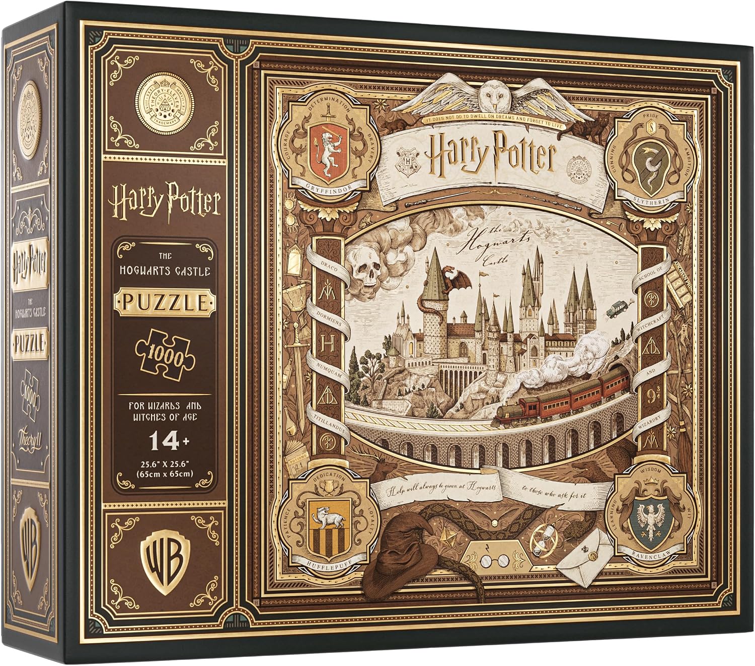 INTERACTIVE JIGSAW PUZZLE: Your journey to Hogwarts begins with this premium jigsaw puzzle, featuring a multi-dimensional twist!
THE HOGWARTS CASTLE PIECE BY PIECE: Experience the wonder of the wizarding world like never before with an enchanting 1,000 piece jigsaw puzzle that brings the journey to Hogwarts Castle and references from the series to life in intricate detail. The puzzle pieces themselves feature elegant gold foil detailing, and arrive nestled inside a premium carrying pouch.
A MULTI-DIMENSIONA