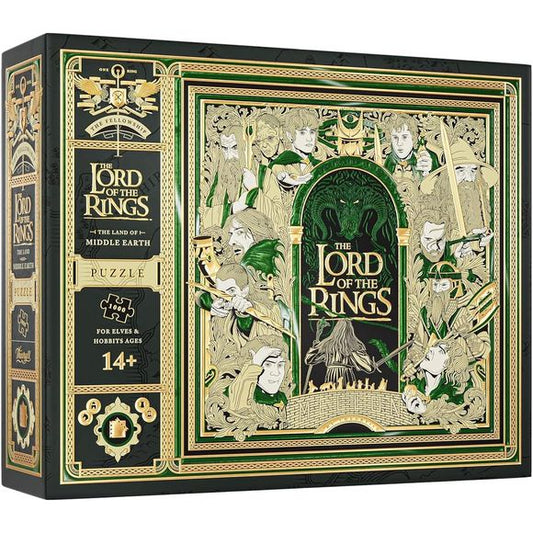 ONE PUZZLE TO RULE THEM ALL: Journey into Middle-earth with this premium jigsaw puzzle, featuring a multi-dimensional twist!
THE LAND OF MIDDLE-EARTH, PIECE BY PIECE: Adapting fully custom artwork from our best-selling Lord of the Rings Playing Cards, this 1,000 piece jigsaw puzzle brings the iconic characters and references from the series to life in vivid detail. The puzzle pieces themselves feature a mix of elegant gold and green foil, and arrive nestled inside a premium carrying pouch.
A MULTI-DIMENSION