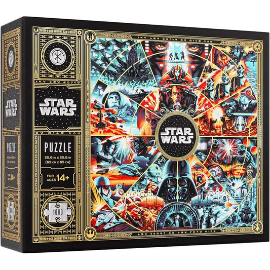 1,000-PIECE STAR WARS PUZZLE – Features characters and moments from across the Skywalker Saga, including the Jedi, Sith, and everything in between. Produced in collaboration with Lucasfilm Ltd
GOLD FOIL ACCENTS ON EVERY PIECE – Each of the 1,000 pieces features gold foil detailing, giving the finished puzzle a distinct look that sets it apart from standard jigsaws.
HIDDEN EXPERIENCE UNLOCKED AFTER COMPLETION – Once the puzzle is complete, a multi-dimensional experience is revealed — an interactive layer tha