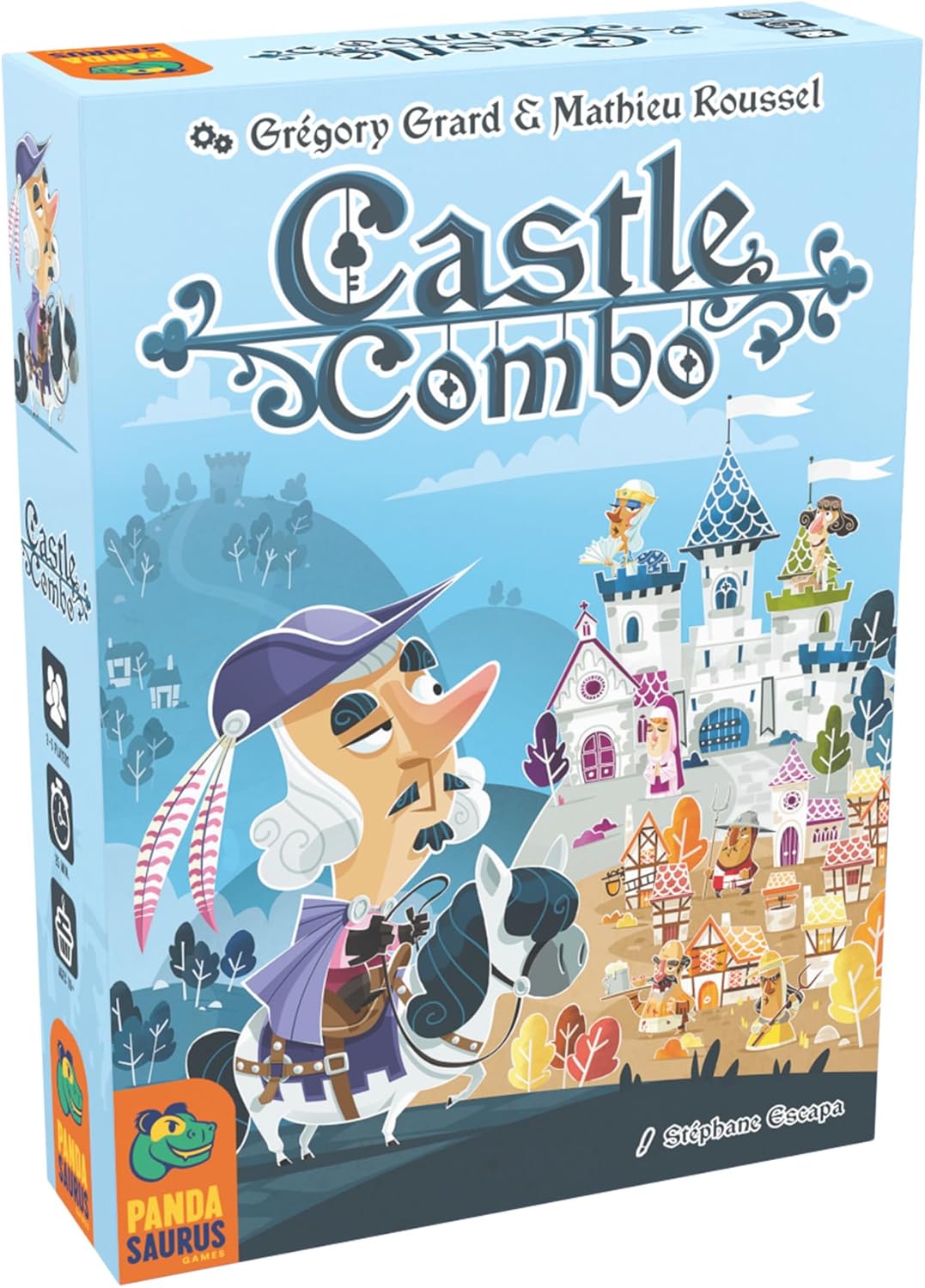 Hark, people, brave and small!

 You're hereby invited to the His Majesty's grand Combo Party! Recruit characters to your personal tableau, making sure to take note of the unique abilities and scoring conditions each one offers.

Players will take turns buying cards from either the Village or Castle (depending on where the Messenger pawn is) and placing them in their personal tableau, making sure to follow these placement rules:

- Each card after the first must be orthogonally placed to at least one other