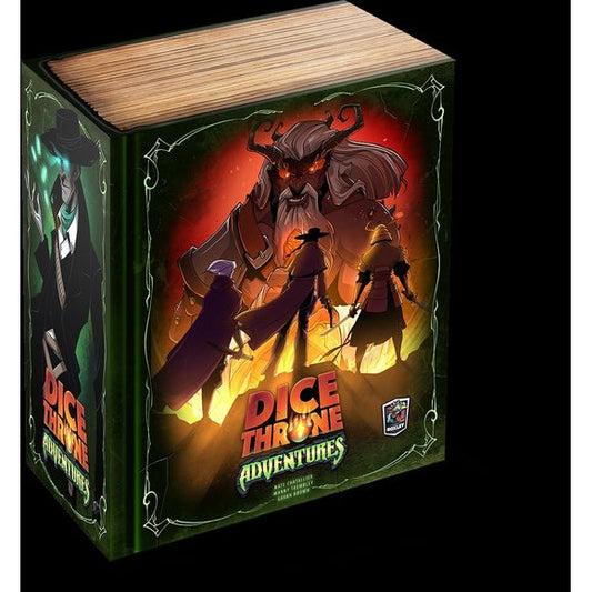 Exploration, gold, treasure, upgrades, minions, boss battles, and even a shopkeeper named Rosella? Welcome to the latest addition to the Dice Throne universe!

Dice Throne Adventures (DTA) is a cooperative expansion that allows up to 4 players to use the heroes you already own in a brand new way. Work together over a series of game nights to travel from the Crimson Sands all the way to the Mad King's throne room. Your heroes will gain permanent deck upgrades with each session, but don't become overconfident