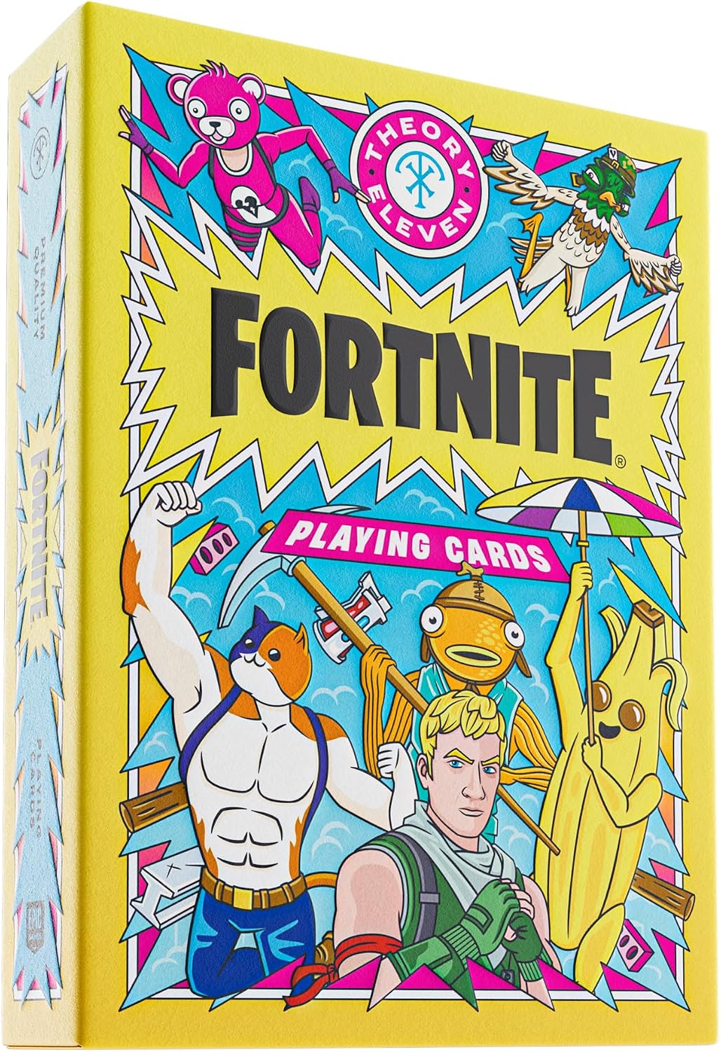 Official Licensed Collectible: Officially licensed Fortnite playing cards created in collaboration with Epic Games and crafted by theory11. This premium collectible deck brings Fortnite artwork, characters, and battle royale details into a fully playable standard poker deck.
Custom Artwork & Fortnite Details: Every card features custom Fortnite artwork with detailed court cards, illustrated Aces, Jokers, and a custom back design. Look for references inspired by iconic in-game moments, locations, and Victory