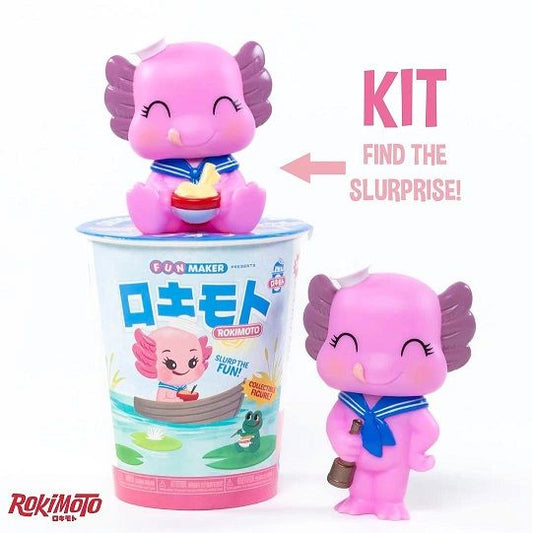 Welcome to the world of Rokimoto! Cups are factory sealed with 1 in 4 chance at slurprise! Each cup contains a 4" figure.
Slurprise is a rare variant to the common figure. Slurprise is the character sitting down with a bowl of ramen. Good luck!