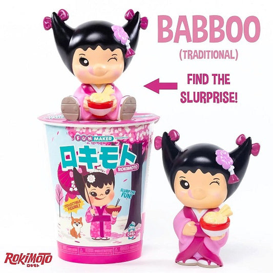Welcome to the world of Rokimoto! Cups are factory sealed with 1 in 4 chance at slurprise! Each cup contains a 4" figure.
Slurprise is a rare variant to the common figure. Slurprise is the character sitting down with a bowl of ramen. Good luck!