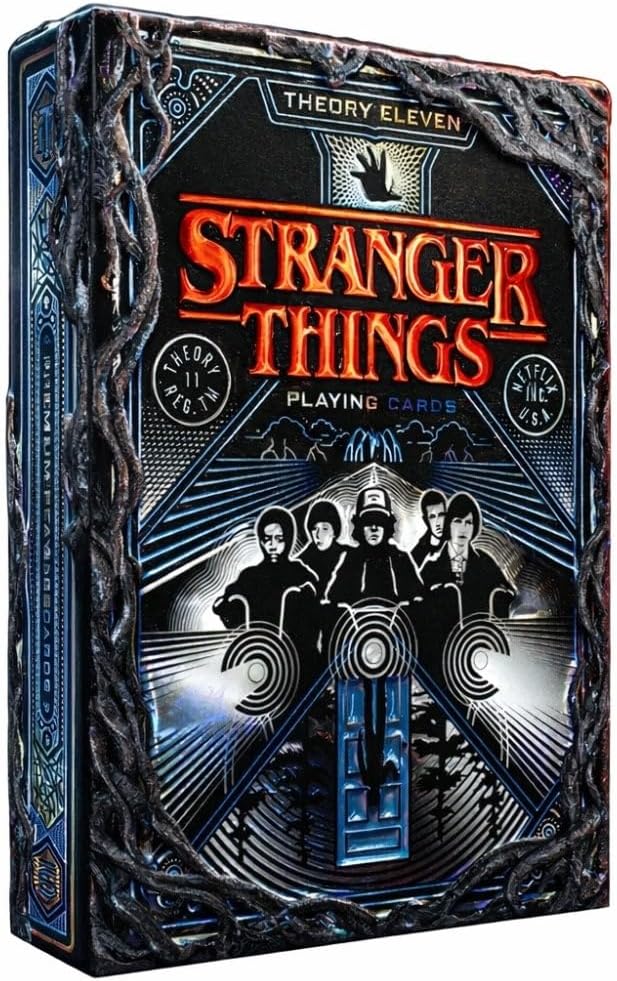 FULLY OVERTAKEN BY THE MIND FLAYER – The outer box has been completely consumed by the Upside Down. Dramatic holographic foils shimmer beneath deeply embossed vine detailing that wraps the entire package - this isn't just a card deck, it's a piece of the Hive Mind you can hold in your hands.
DISTRESSED & AGED BY THE UPSIDE DOWN – Every card in the Hive Mind deck has been intentionally aged and distressed, as if left to decay under the Mind Flayer's control. The result is a hauntingly immersive tactile exper