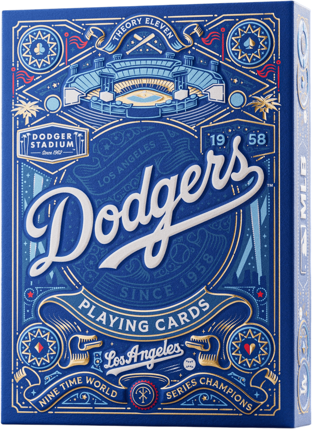 SWING FOR THE FENCES!
Step up to the plate with one of the most iconic teams in baseball history. The packaging features elegant gold foil and detailed embossing, along with design elements that celebrate the history of this club, going all the way back to 1958. It’s a home run for any Dodgers™ fan!

As soon as you open the box, you’re transported right into Dodger Stadium™. Whether you’re right behind home plate, at the Left or Right Field Pavilions, or seated at the Loge Level, the Dodgers are more than a
