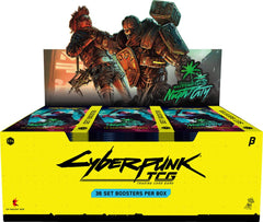 Build Your Crew. Earn Your Legend. The Welcome to Night City - Beta release were made available on Kickstarter.
You'll put together the ultimate edgerunner crew with characters from across the franchise, pitting them against your opponent as you fight to become a Night City legend. Featuring stunning, custom artwork, Cyberpunk TCG is designed for trading card players, avid collectors, and fans of the Cyberpunk franchise alike.

Beta Booster Displays are the Booster Displays available on Kickstarter, contain