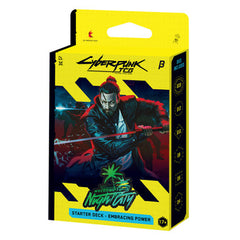 The Welcome to Night City Starter Decks are the best way to get your players excited about the Cyberpunk TCG, featuring many of the cards in our Alpha Kits. Each comes with a fully playable, 40-card deck with 3 Legends and a full set of 6 dice, everything you need to play.

Take control of Saburo Arasaka, Yorinobu Arasaka, and their faithful bodyguard Goro Takemura in the Embracing Power Starter Deck.