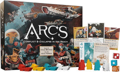 LEDER GAMES
Arcs is a sharp sci-fi strategy game for 24 players, set in a dark yet silly universe. Ready yourself for dramatic twists and turns as you launch into this galactic struggle. Seize the initiative. Take actions with multi-use cards. Copy the leader, pivot to new tactics, or take the initiative for the next round. Timing is everything. Declare ambitions. In each game, you define the objectives that everyone competes over to win. Crush your foes. Amass your navy for battle, plan your strategy with