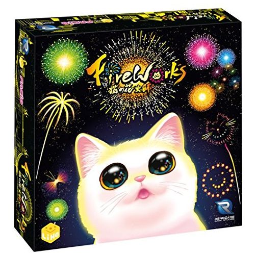 A Group of cats has been training very hard to master their profession — shooting off the biggest and best fireworks in the world! although they are still rookies, they hope to become experts someday. Which cat can put on the most explosive fireworks display? the goal is to collect fireworks tiles and arrange them on your city board to create stunning displays. On your turn, you launch the fireworks die out of the barrel and into the box. You then take some face-up fireworks tiles from the box and place the