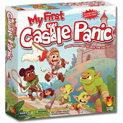 My First Castle Panic, like its predecessor Castle Panic, is a co-operative game in which players work together to defend their castle, but this game removes the reading requirement of the earlier one and fosters the development of educational skills, such as identifying colors and shapes, problem solving, and turn taking.

In the game, monsters follow a single path toward a single, large, eye-catching castle, which is protected by one wall. Each step toward the castle is identified by a color and a shape.