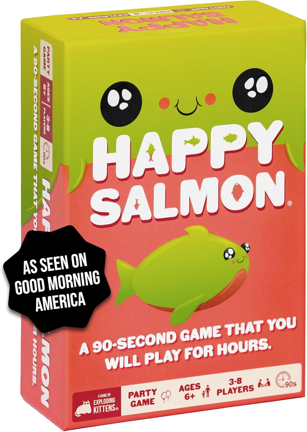 Happy Salmon will be the center of attention whenever and wherever it's played. Three to eight players try to move faster and shout louder in this 90 second free-for-all party battle. The game is an endorphin factory built to make you laugh, sweat and celebrate faster than any game you've ever tried.