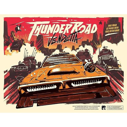Cars, kills, and chrome! In 1986, Thunder Road hit the table, unleashing a cavalcade of carnage unlike anything the game world has seen since. We’re thrilled to be bringing back Jim Keifer’s classic in all its dusty, blood-spattered glory — now with a thorough tune-up from designers David Chalker and Brett Myers and a fresh coat of paint from artist Marie Bergeron. Start your engines… if you dare!