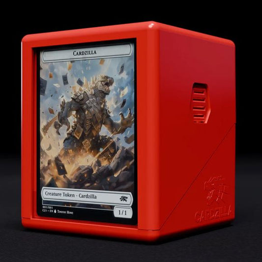 The Showcase 100+ securely holds 100 double-sleeved cards and features patented Lock Grip buttons for a firm, no spill close. Each box includes a custom Perfect Fit Toploader for front-facing display— perfect for holding any standard size card. Available in black, white, red, green, and blue. Holds 100 double sleeved cards, plus room for tokens. Patented lock grip buttons and design. Includes a perfect fit top loader with every box. Manufactured in the U.S.
