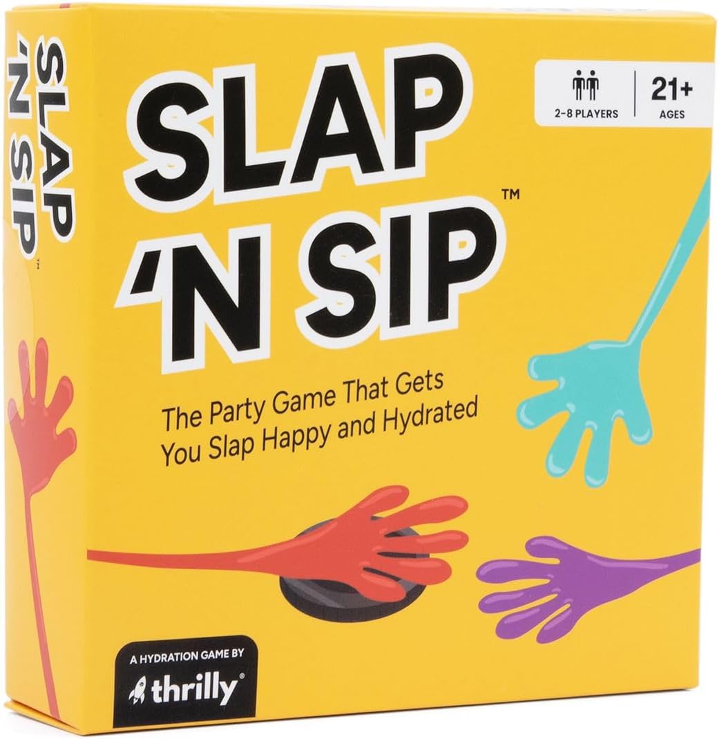 Slap ’N Sip is the viral TikTok challenge where you have to use elastic slappy hands to grap the Sip Chip in the middle of the table. Whoever gets the chip, gets to draw a card. What are on the cards you ask? They’re full of fun and hysterical challenges that get people talking + laughing.