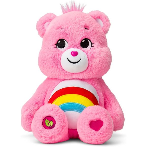 The Care Bears are a group of lovable, huggable BFFs who are all about spreading good caring vibes across the world. As part of their mission of sharing and caring, they want to ensure that we are keeping our earth clean for generations to come by embracing a message of "cleaner and greener is the way to grow!" To champion their message of environmental responsibility, 14" Cheer Bear plushie has become one of the newest besties to "go green!" Made from sustainable materials, 14" Cheer Bear has been designed