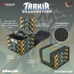 Inspired by the strength and elegance of Japanese armor, DOMARU, meaning chest armor or body wrap, is our series designed to provide your cherished collection with the best protection it deserves. May this DOMARU Box become a trusted companion as you enlist it into your gaming journey. Product Features: Tarkir: Dragonstorm Inspired Design: Featuring textured scale patterns of the five dragons, the Tarkir: Dragonstorm DOMARU Box is the perfect way to showcase your love for the set. Spacious Storage: Whether