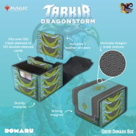 Inspired by the strength and elegance of Japanese armor, DOMARU, meaning chest armor or body wrap, is our series designed to provide your cherished collection with the best protection it deserves. May this DOMARU Box become a trusted companion as you enlist it into your gaming journey. Product Features: Tarkir: Dragonstorm Inspired Design: Featuring textured scale patterns of the five dragons, the Tarkir: Dragonstorm DOMARU Box is the perfect way to showcase your love for the set. Spacious Storage: Whether