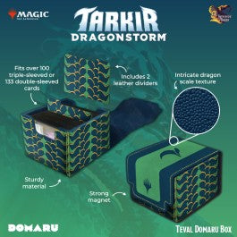 Inspired by the strength and elegance of Japanese armor, DOMARU, meaning chest armor or body wrap, is our series designed to provide your cherished collection with the best protection it deserves. May this DOMARU Box become a trusted companion as you enlist it into your gaming journey. Product Features: Tarkir: Dragonstorm Inspired Design: Featuring textured scale patterns of the five dragons, the Tarkir: Dragonstorm DOMARU Box is the perfect way to showcase your love for the set. Spacious Storage: Whether