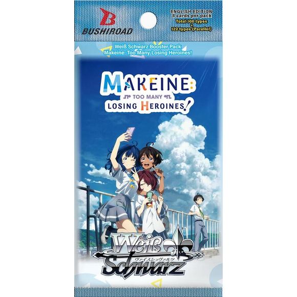 The Losing Heroines and the cast of Tsuwabuki High School arrive on the stage of Weiss Schwarz! Build your deck with your favourite characters, and reenact their refreshing misadventures in adolescence and romance!
SIGN CARDS
This product contains SP and SEC cards with hot-stamped signs from the following voice actors!
Hikaru Tono (as Anna Yanami)
Shion Wakayama (as Lemon Yakishio)
Momoka Terasawa (as Chika Komari)
Minami Tanaka (as Kaju Nukumizu)
INCLUDES NEWLY-DRAWN ILLUSTRATIONS
The Booster Pack features