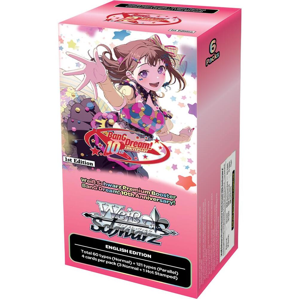 WSE Premium Booster BanG Dream! 10th Anniversary!
A product celebrating the 10th anniversary of the BanG Dream! series!

• Comes with 10 cards containing new illustrations drawn by Character Designer and Art Director of hit mobile game, "BanG Dream!", Osamu Nobusawa!

• Collect all members from "Poppin'Party" to "Mugendai MewType"!

What's more, each pack also guarantees a hot stamped card!

NEO-STANDARD DECK CONSTRUCTION
The cards in this Premium Booster may be used together with cards with card numbers be