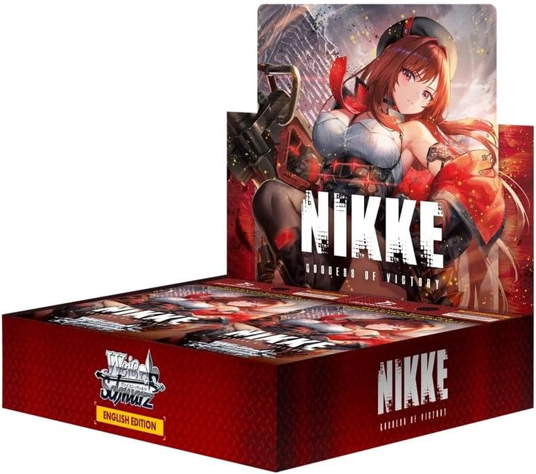 Includes cards featuring in-game illustrations and specially drawn artwork.
SP cards available featuring fan-favorite Nikkes.
Neo-standard deck construction compatible with cards numbered "NIK/".
1st Edition items: Box Topper includes 1 of 16 Going First/Going Second cards in every display box!
10 packs per display
8 cards per pack