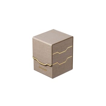 The DOMARU Armory Collection is our latest deck box line, built for strength, durability, and a commanding presence at the table. Featuring refined metallic details, a rugged textured exterior, and strong magnetic closures, each Armory box delivers uncompromising protection for serious play. Top Loading. Fits 100 double-sleeved cards. Includes 2 leather dividers. Strong Magnets. Sturdy textured leather materials and metallic details.