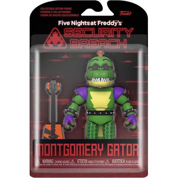 From Five Nights at Freddy's, Security Breach, Montgomery Gator, as a stylized Action Figure! Stylized collectable stands 5.5inches tall, perfect for any Five Nights at Freddy's, Security Breach fan! Collect and display all Five Nights at Freddy's, Security Breach POP! Vinyls!