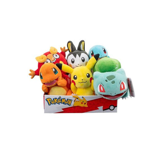 Gotta Catch 'Em Al! 8 inch Pokemon plush. Assortment does not match image. Assortment includes Pikachu, Vaporeon, Jolteon, Flareon, Eevee, or Charmander. 1 at Random.