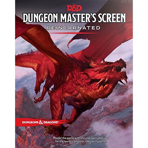 MASTER THE GAME
with this indispensable tool for the world’s 
greatest roleplaying game

Lost is the poor soul borne aloft in the grip of the ancient red dragon featured in a spectacular panoramic vision by Tyler Jacobson on this durable, four-panel Dungeon Master’s Screen. The interior rules content on this new screen has been revisited and refreshed as a direct result of feedback received from D&D fans everywhere.

• The screen’s landscape orientation allows the Dungeon Master to easily see beyond the scr