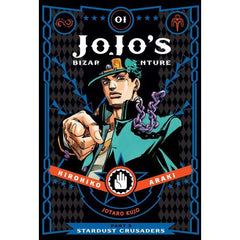 The legendary Shonen Jump series is now available in deluxe editions featuring color pages and newly drawn cover art! JoJo’s Bizarre Adventure is a groundbreaking manga famous for its outlandish characters, wild humor and frenetic battles.

The beginning of the Stardust Crusaders Arc! A fiendish villain once thought to be dead has resurfaced and become even more powerful! To fight this evil, the aging Joseph Joestar enlists the help of his hot-blooded grandson, Jotaro Kujo. Together they embark on a perilou