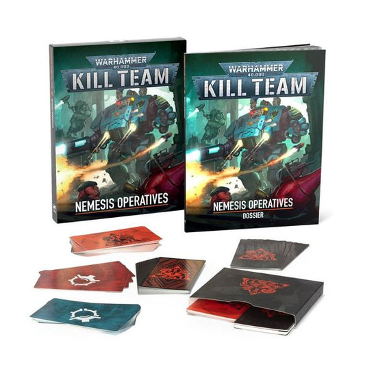 Release Date 5/23/2026
This 80-page softcover expansion includes:
– Background material about Nemesis Operatives, and how kill teams might hunt and take them down.
– A Nemesis Custom Builder to select traits such as allegiance, size, weapons, and special rules for each Nemesis Operative
– Examples of Nemesis Operatives, including an Armoured Sentinel, XV8 Crisis Battlesuit, Screamer-Killer, and Redemptor Dreadnought
– Mission Packs for solo play and cooperative Joint Ops games, as well as Nemesis Ops where