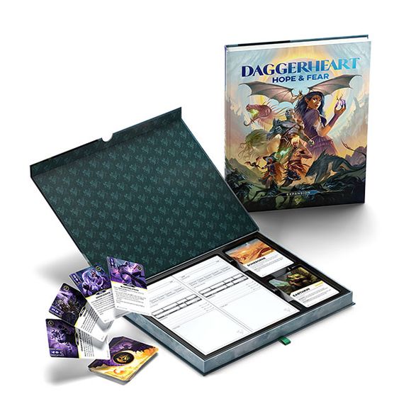 Take Daggerheart to new levels with an expansion offering new options for everyone at the table and bringing Daggerheart into even more genres than before. GMs will find adversaries, environments, campaign frames featuring new themes and custom mechanics, and a rip pad of blank adversary sheets. Player options abound with the addition of a new full new set of domain cards (the Dread Domain), classes (Witch, Warlock, Brawler, and Assassin), communities, ancestries, gear options, and a new mechanic: transform
