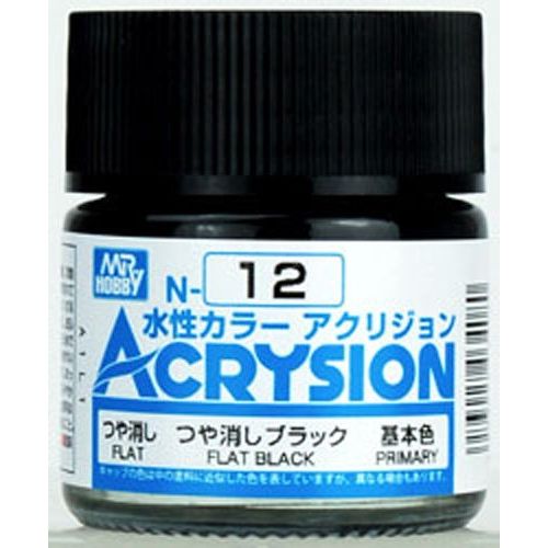 Gunze MR. Hobby Aqueous Acrysion Color N12 Flat Black 10mL Acrylic Model Paint | Galactic Toys & Collectibles